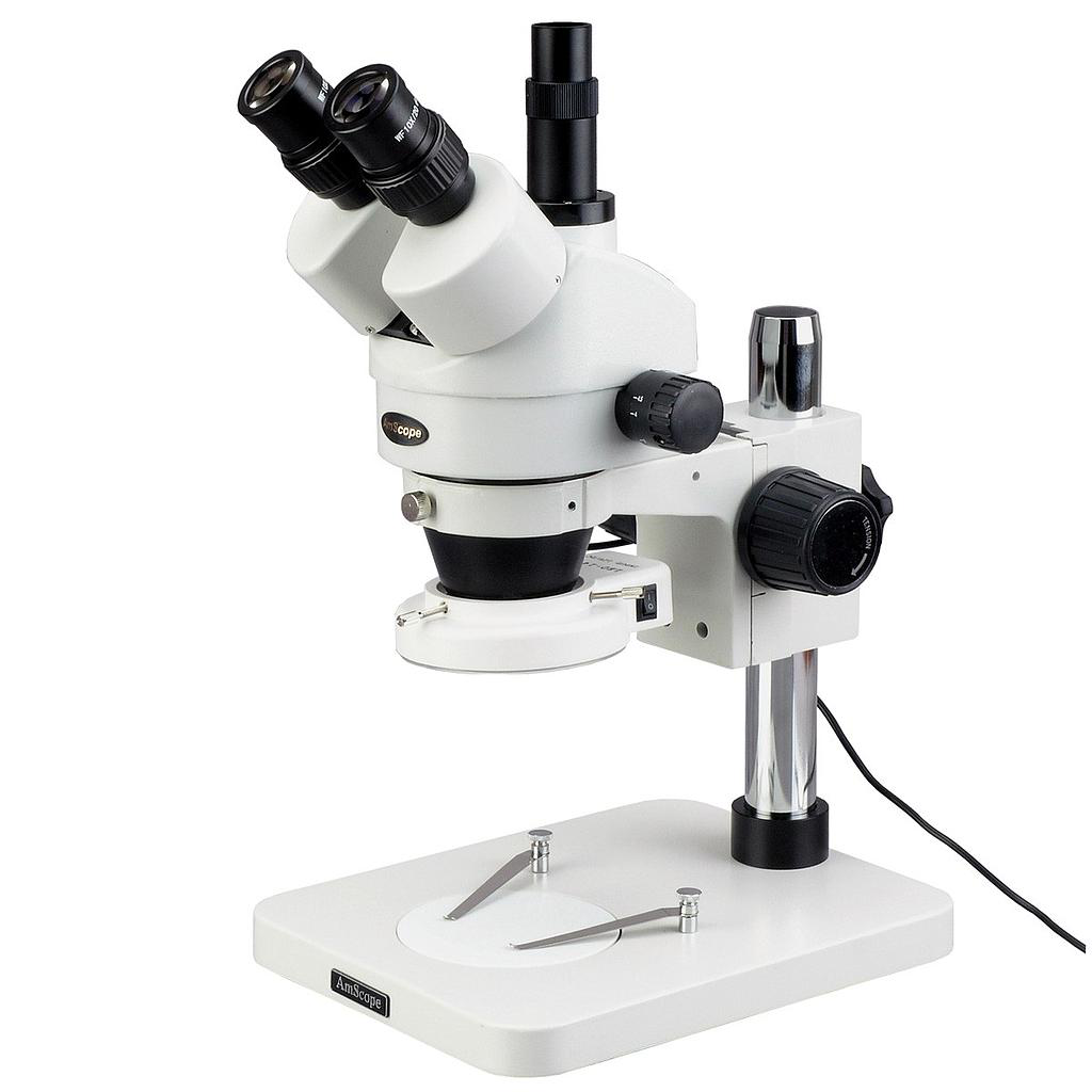 Microscopio estéreo con zoom trinocular de inspección 3.5X-90X + luz compacta de 144 LED Amscope SM-1TSZ-144S