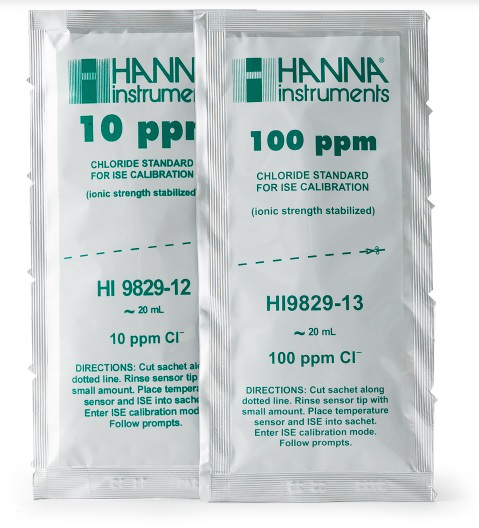 Bolsas estándar de calibración de 10 ppm y 100 ppm de nitrato (como N) para HI9829 (10 x 25 ml cada una) - HANNA INSTRUMENTS - HI9829-14 / 15