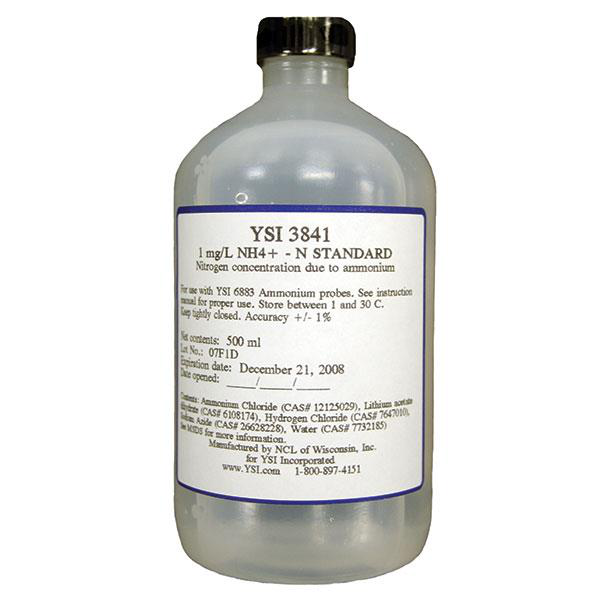Solución estándar de Amonio 1 mg/L, frasco de 500 mL, marca Ysi, código 003841