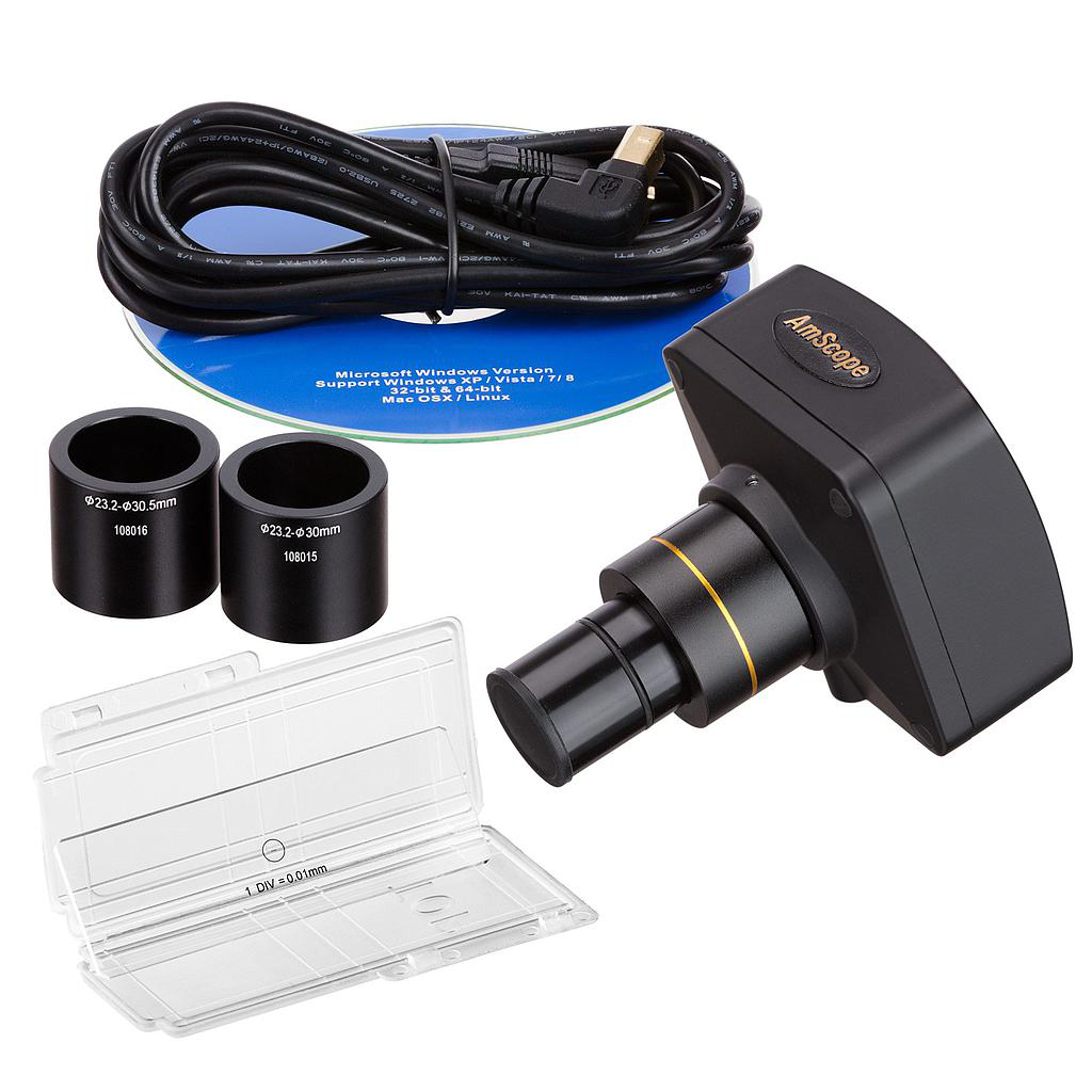 Cámara digital 14MP USB2.0 para microscopio+ Software avanzado y micrómetro Amscope MU1400-CK