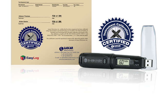 Certificado de calibración NIST EasyLog | CAL-TEMP-RH (+ 20°C @ 40% RH)