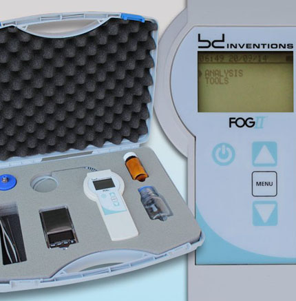 Calcímetro portátil FOGII con tapa de cubeta, botella, tubo, baterías e instrucciones