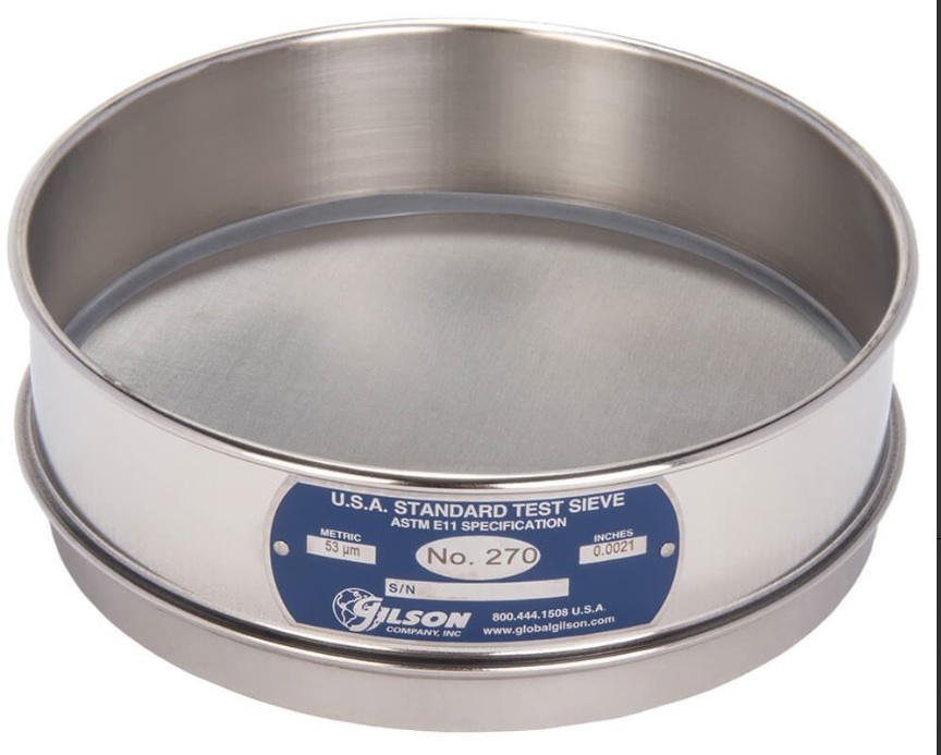 TAMIZ DE 8" MALLA N°270 (53 MICRAS) ASTM E 11 ALTURA COMPLETA Gilson V8SF #270