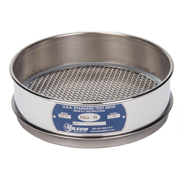 Tamiz 8” Acero Inoxidable, altura completa Nº 6 (3.35 mm) Gilson V8SF #6
