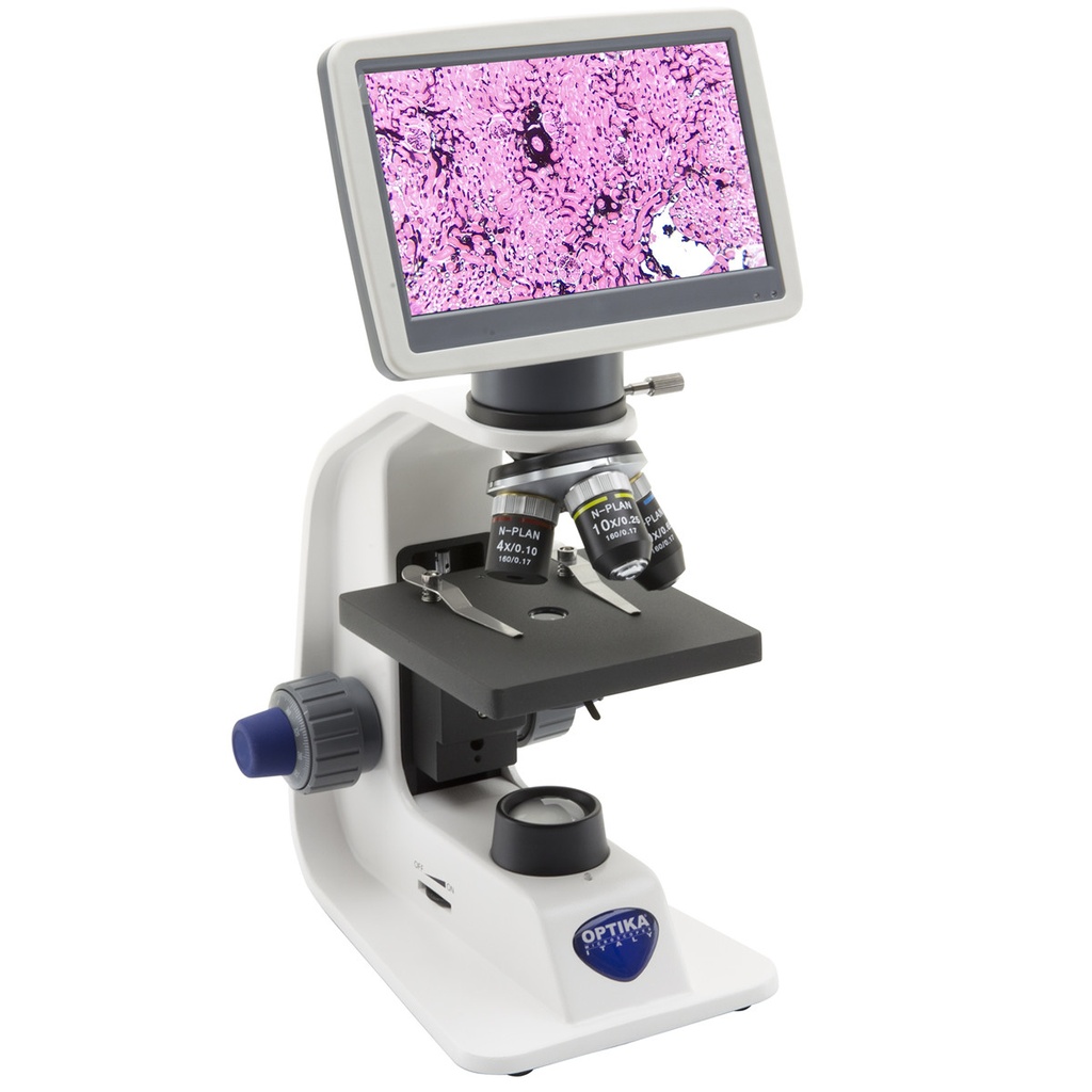 Microscopio digital con pantalla LCD HD de 7", 400x, objetivos acromáticos OPTIKA B-151V