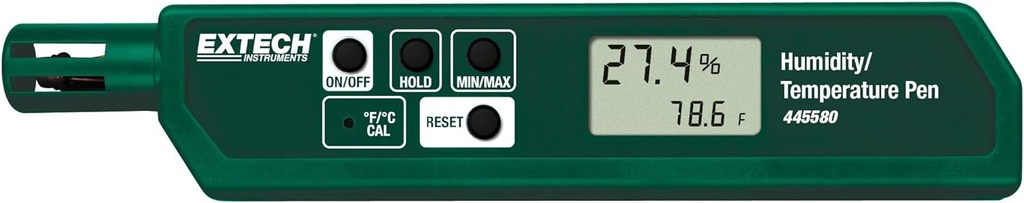 Extech 445580 Medidor de humedad y temperatura de tamaño pluma con clip de bolsillo