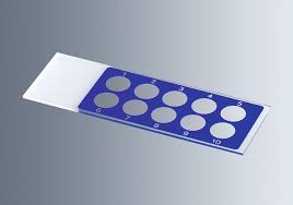 Láminas portaobjetos con campos de reacción para exámenes diagnósticos