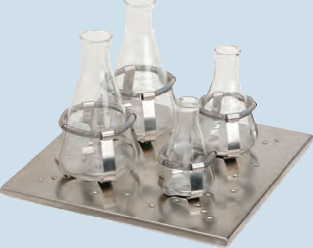 Plataforma de abrazadera para matraz sin abrazaderas, preperforada