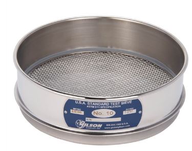 Tamiz de 8 pulgadas de acero inoxidable, altura media, malla número 10  Marca: Gilson Modelo: V8SH número 10
