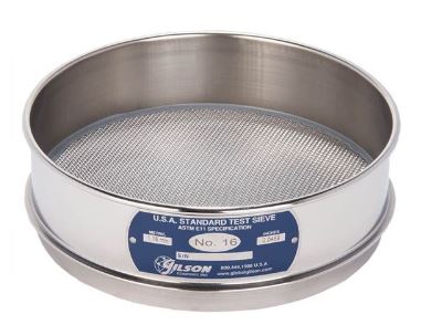 Tamiz de 8 pulgadas de acero inoxidable, altura media, malla número 16 Marca: Gilson Modelo: V8SH número 16