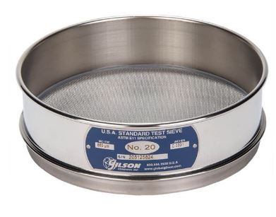 Tamiz de 8 pulgadas de acero inoxidable, altura media, malla número 20 Marca: Gilson Modelo: V8SH número 20