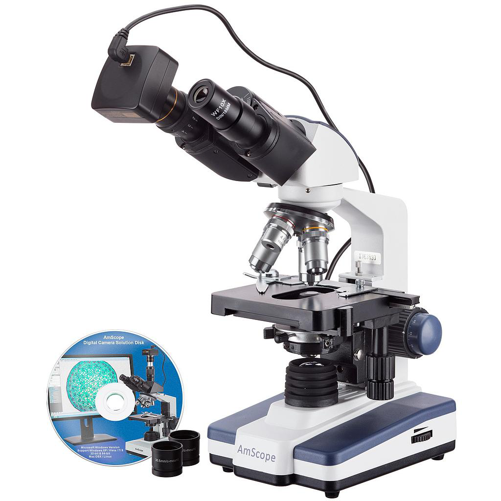 40X-1000X LED Microscopio binocular y cámara de 1.3 MP AmScope B450