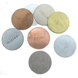  K &amp; S engeering Paquete de muestra de disco de metal de 1 &quot;. Aluminio, bronce, latón, cobre, n / plata (c / níquel), m / acero (suave: bajo