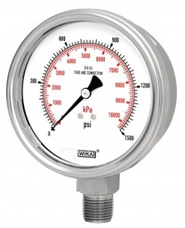 Manómetro 0/60 psi/kpa, esfera de 4&quot;, montaje inferior NPT de ½&quot;, carcasa de acero inoxidable 233.54 WIKA 7297593